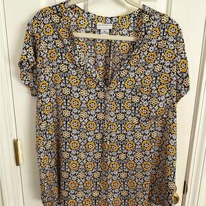 Liz Claiborne Black and Yellow Floral Blouse